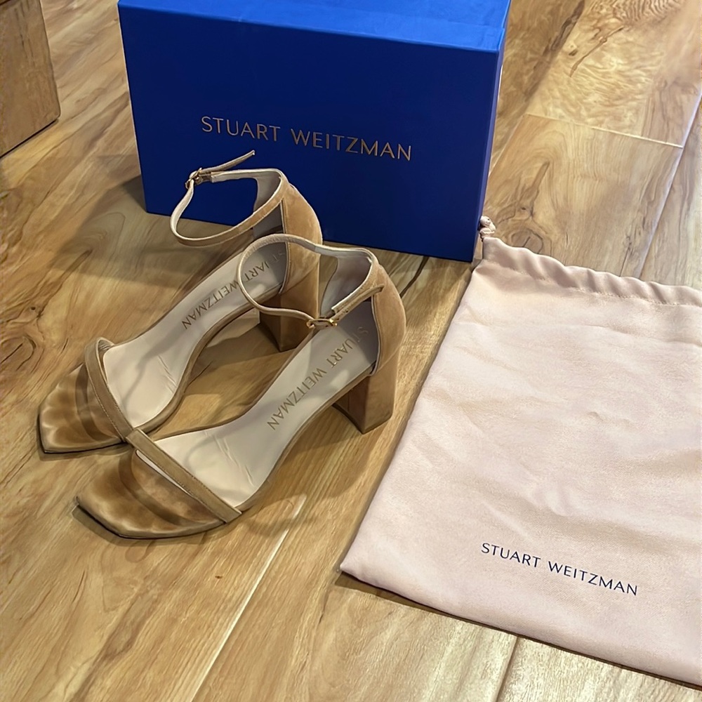 Stuart Weitzman Amelina Block Heel Suede Sandals - image 1